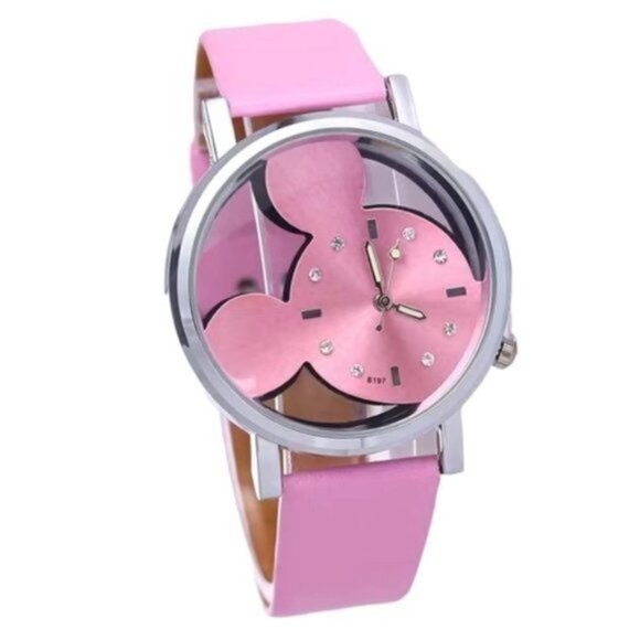 Minnie Mouse Watch Clear Face Quartz Adjustable Band Barbie Pink One Size - Picture 1 of 14